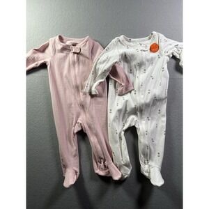 Carter's Baby Girl 9M 2PC Pink Ivory Floral Sleep N' Play Footed Pajamas 2 Zip